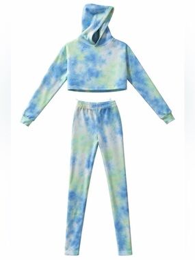 Womens Tie-Dye Hooded 2 piece Set - Blue & Green